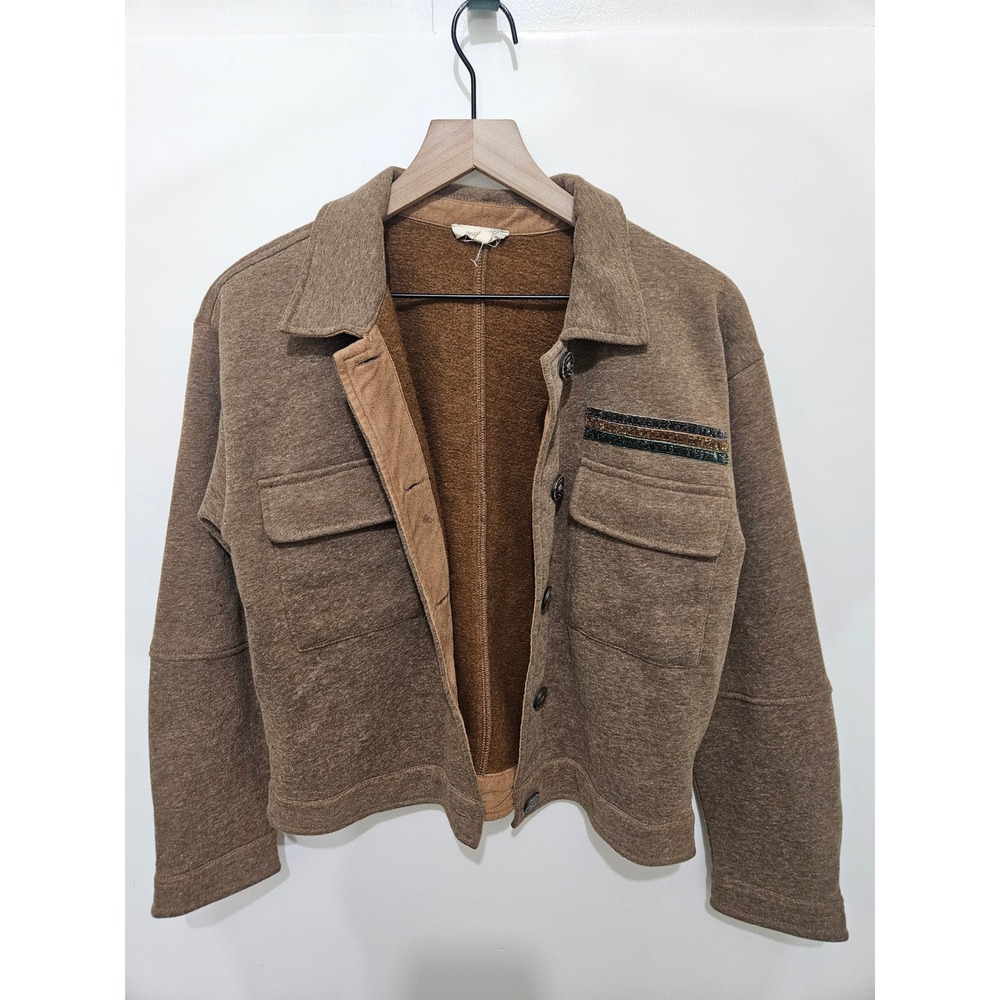 Mystree Womens Brown Heathered Knit Button Front Jacket Metallic‎ Detail Size M